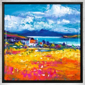 Croft at Duirinish with Cuillins, Framed Tile by Jean Feeney