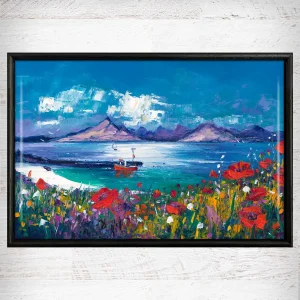 Poppies above Elgol Pier, Isle of Skye, Framed Tile by Jean Feeney