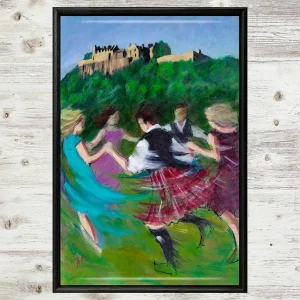 Ceilidh Amidst Majesty, Framed Tile by Janet McCrorie