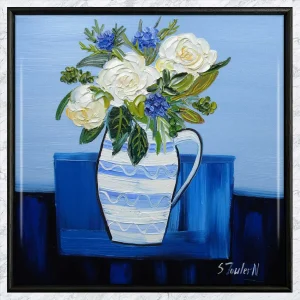 Roses in an Orkney Jug, Framed Tile by Sheila Fowler