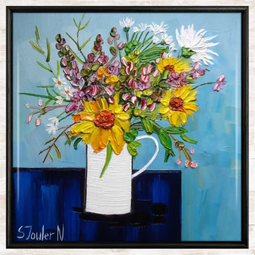 Summer Flowers in a White Jug, Framed Tile by Sheila Fowler