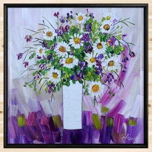 Daisies and Campanula, Framed Tile by Sheila Fowler