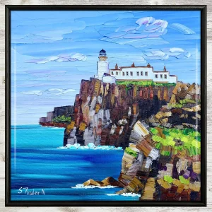 Neist Point Lighthouse Skye, Framed Tile by Sheila Fowler