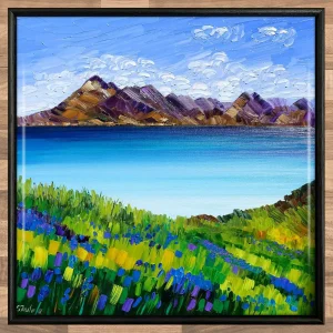 Black Cuillins and Wildflowers, Skye, Framed Tile by Sheila Fowler