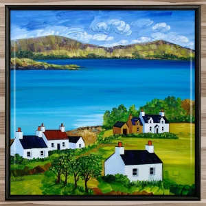 Cottages at Stein, Skye, Framed Tile by Sheila Fowler