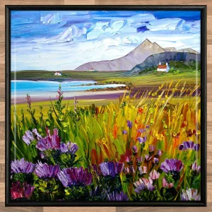 Wild Thistles, Skye, Framed Tile by Sheila Fowler
