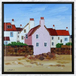 Pink Gable, Pittenweem, Framed Tile by Sheila Fowler