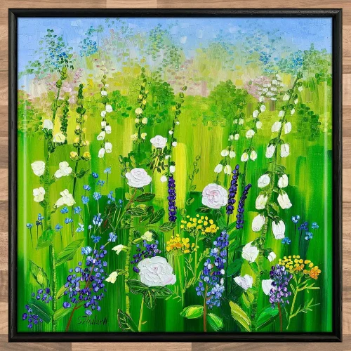 Summer Border with Roses and Foxgloves, Framed Tile by Sheila Fowler