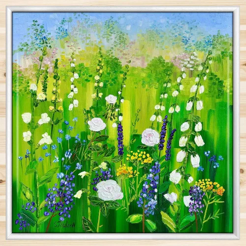 Summer Border with Roses and Foxgloves, Framed Tile by Sheila Fowler - Image 2