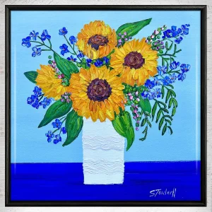 Sunflowers and Veronica, Framed Tile by Sheila Fowler