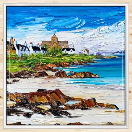 Abbey and Cottages, Iona, Framed Tile by Sheila Fowler - Image 2