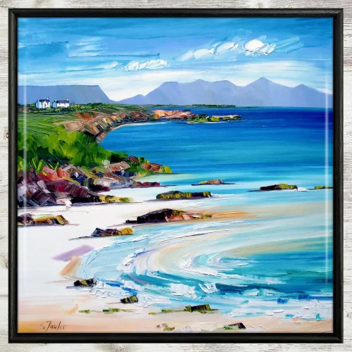 Arisaig to Rhum and Eigg, Framed Tile by Sheila Fowler