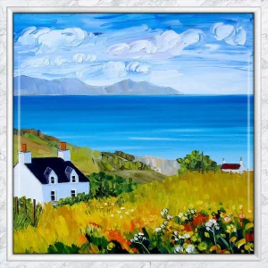 Wildflowers and White Cottages, Skye, Framed Tile by Sheila Fowler