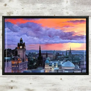Edinburgh Dusk (Landscape), Framed Tile by Scott McGregor