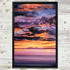 Purple Sky over Arran, Framed Tile by Scott McGregor