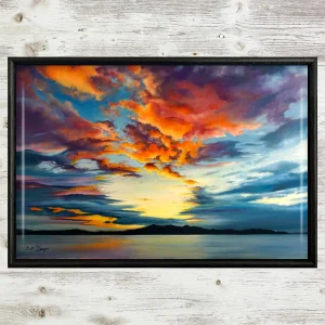 Orange Clouds Approaching Arran, Framed Tile by Scott McGregor