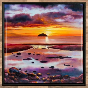 Scarlet Skies, Ailsa Craig, Framed Tile by Scott McGregor