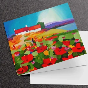 Cottage with Poppies, Greeting Card by Ann Vastano