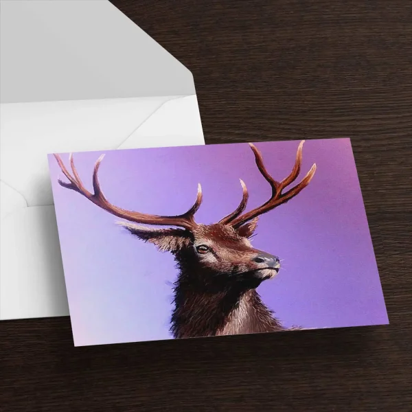 Red Stag on Lilac, Greeting Card by Ann Vastano