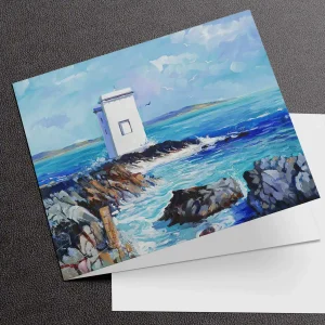 Lighthouse at Carraig Fhada, Greeting Card by Ann Vastano
