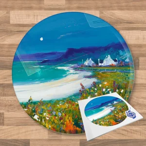 Moonlight, Kildonan Bay, Arran, Glass Cutting Board by Jean Feeney