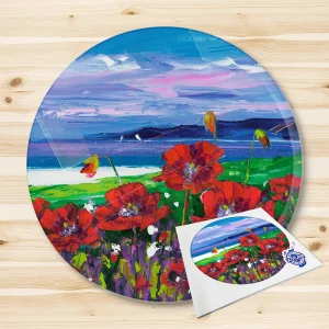 Torridon Poppies, Glass Cutting Board by Jean Feeney