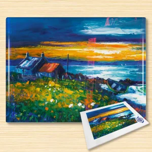 Sunset on a Lewis Shore, Glass Cutting Board by Jean Feeney