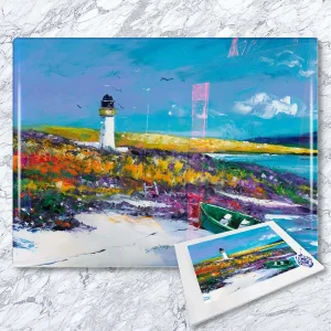 Beached at Lochindaal, Islay, Glass Cutting Board by Jean Feeney