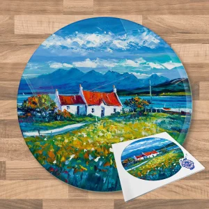 Croft and Cuillins, Ord, Isle of Skye, Glass Cutting Board by Jean Feeney