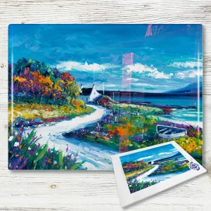 Sunlit Bay, Isle of Skye, Glass Cutting Board by Jean Feeney