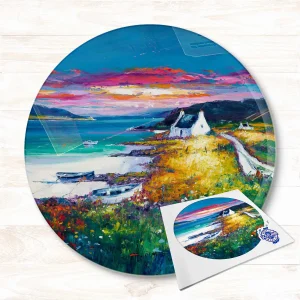 Sunset Camus Croise Bay, Isle of Skye, Glass Cutting Board by Jean Feeney
