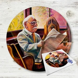 Reading the Paper, Glass Cutting Board by Scott McGregor