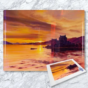 Dawn at Eilean Donan, Glass Cutting Board by Scott McGregor