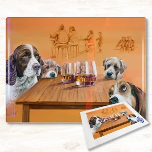 Dugs Love a Malt, Glass Cutting Board by Scott McGregor