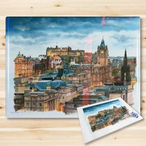 Edinburgh Skyline, Glass Cutting Board by Scott McGregor