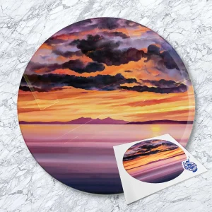 Purple Sky over Arran, Glass Cutting Board by Scott McGregor