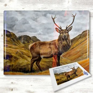 Glencoe Stag, Glass Cutting Board by Scott McGregor
