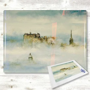 Haar over Edinburgh, Glass Cutting Board by Scott McGregor