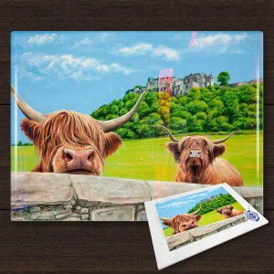 Heilan Coos at Stirling Castle, Glass Cutting Board by Scott McGregor