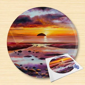Scarlet Skies, Ailsa Craig, Glass Cutting Board by Scott McGregor