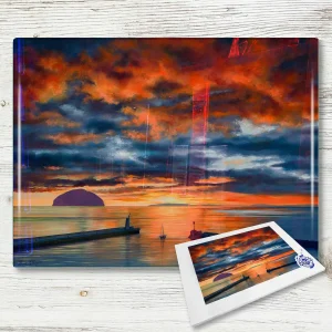 Sundown at Ailsa Craig, Glass Cutting Board by Scott McGregor