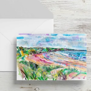St. Cyrus and Cowslips, Greeting Card by Clare Arbuthnott