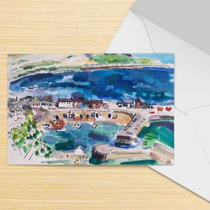 Harbour at Low Tide from Bervie Braes, Stonehaven, Greeting Card by Clare Arbuthnott