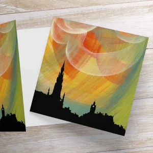 Tartan Sky over Scott Monument, Edinburgh, Greeting Card by Esther Cohen