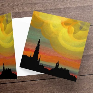 Scott Monument Sunset Edinburgh, Greeting Card by Esther Cohen