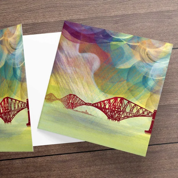Tartan Skies over Forth Bridge, Greeting Card by Esther Cohen