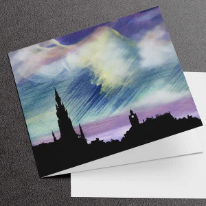Purple Rain, Scott Monument, Edinburgh, Greeting Card by Esther Cohen
