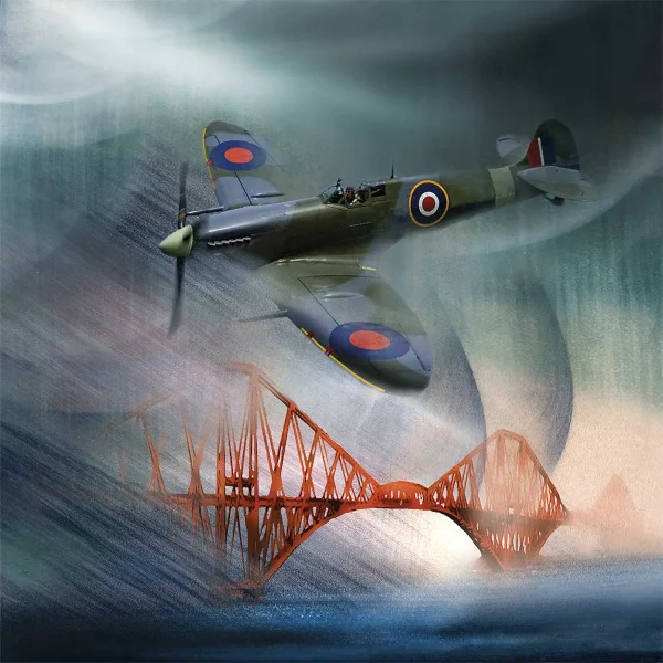 Spitfire Over Forth Bridge, Fife, Greeting Card by Esther Cohen - Image 2