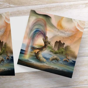Nessie Visits Urquhart Castle, Greeting Card by Esther Cohen