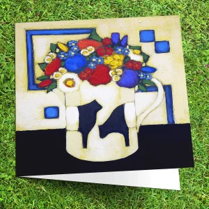 Summer Flowers in a Beltie Jug, Greeting Card by Fiona Millar
